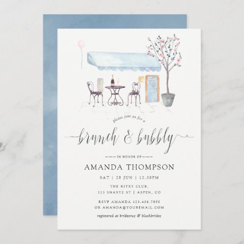 Paris Cafe Watercolor Brunch and Bubbly Invitation