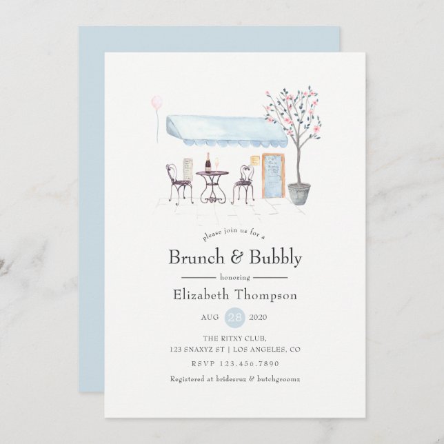 Paris Cafe Watercolor Brunch and Bubbly Invitation (Front/Back)