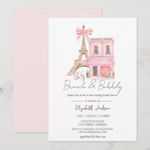 Paris Cafe Watercolor Pink  Brunch and Bubbly Invitation