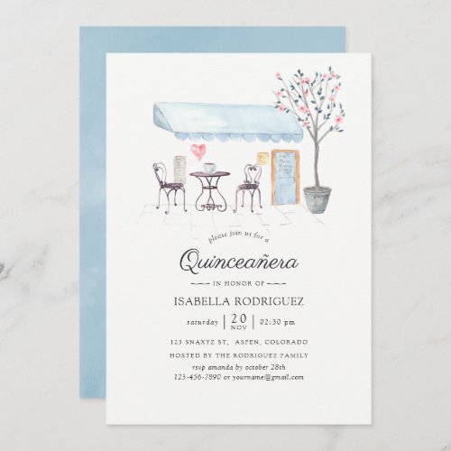 Paris Cafe Watercolor Quinceaera Invitation