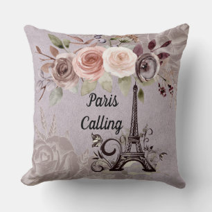 Paris Calling Floral Mocha Reversible Pillow