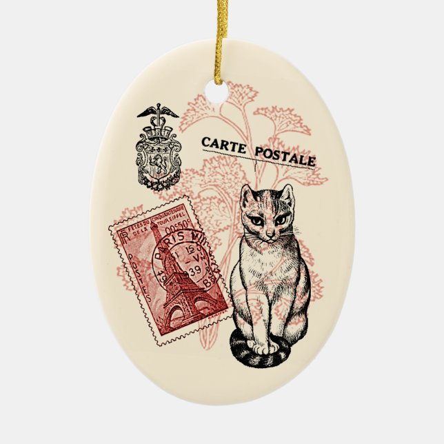 Paris Cat Ceramic Ornament (Front)