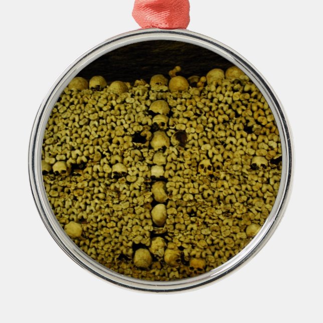 Paris Catacombs Skulls and Bones Metal Ornament (Front)