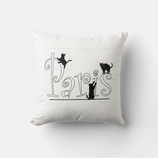 Paris Cats Throw Pillow (Front)