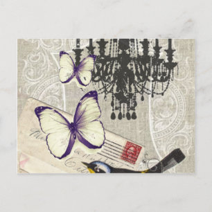 Paris chandelier butterfly bird modern vintage postcard