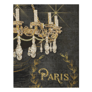 Paris Chandelier Gold Leaf Look Chalkboard Vintage Faux Canvas Print