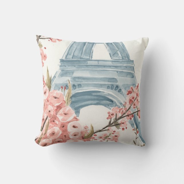 Paris Cherry Blossoms Throw Pillow (Front)