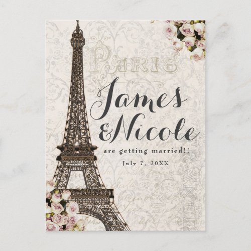 Paris Chic Elegant Eiffel Tower Save the Date Announcement Postcard
