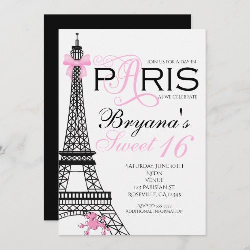 Paris Chic Elegant Pink  Black Party Invitations