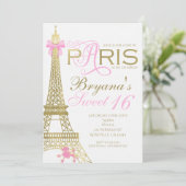 Paris Chic Elegant Pink & Gold Party Invitations (Standing Front)