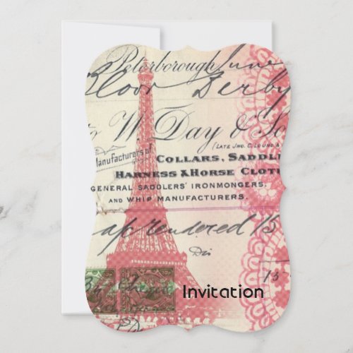 Paris chic french scripts lace pink eiffel tower invitation