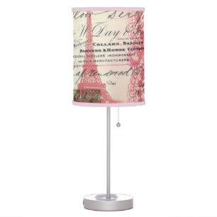 Paris chic french scripts lace pink eiffel tower table lamp