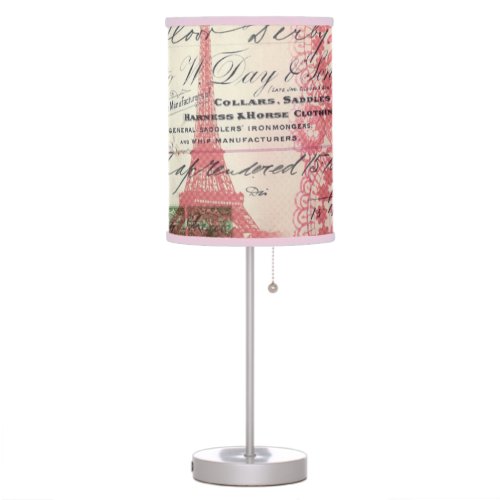 Paris chic french scripts lace pink eiffel tower table lamp