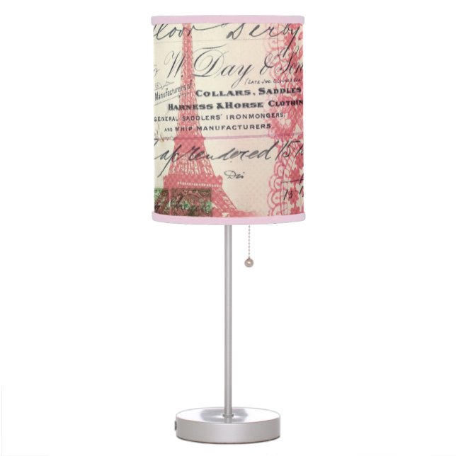 Paris chic french scripts lace pink eiffel tower table lamp (Left)