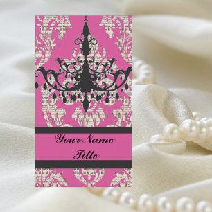 Paris chic hot pink damask vintage chandelier business card