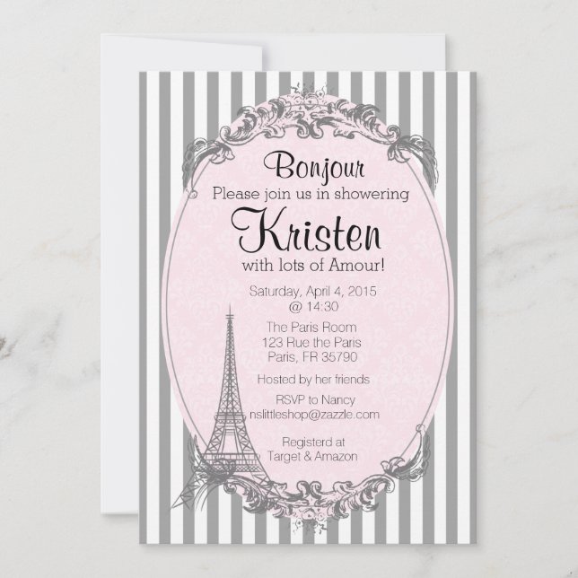 Paris Chic invitation for a shower (Front)