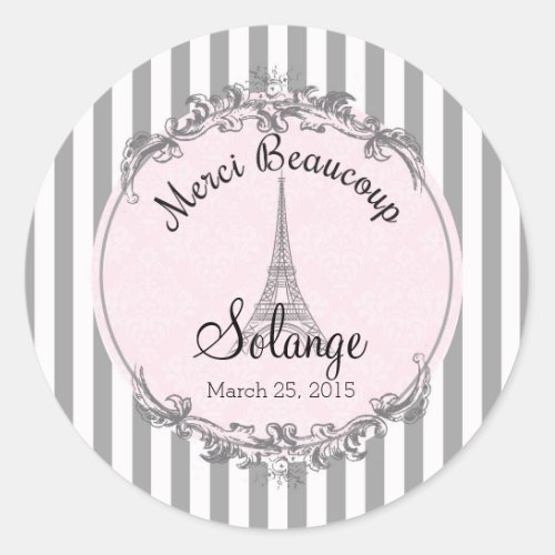 Paris Chic round personalized thank you circle Classic Round Sticker