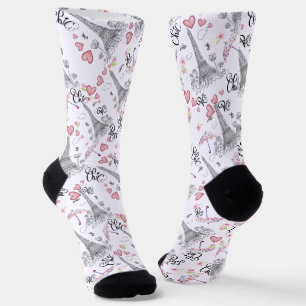 paris chic with flowers and hearts socks
