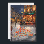Paris Christmas Art Holiday Card<br><div class="desc">france paris coffee restaurant , romantic xmas snow merry , holiday illustration french , celebration light vintage famous,  colorful tree winter europe,  travel tourism city street , art christmas france paris</div>