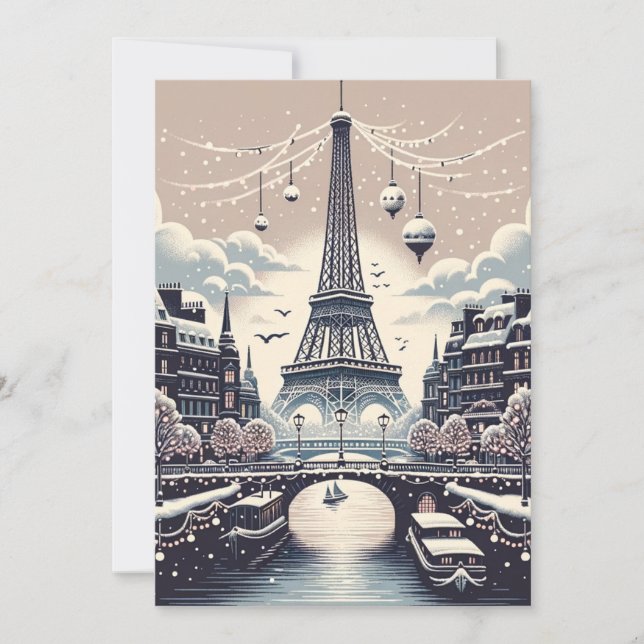 Paris Christmas Card – Eiffel Tower Winter Holiday (Front)