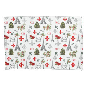 Paris Christmas Eiffel Tower White Pillow Case