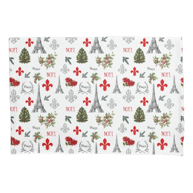Paris Christmas Eiffel Tower White Pillow Case (Front)