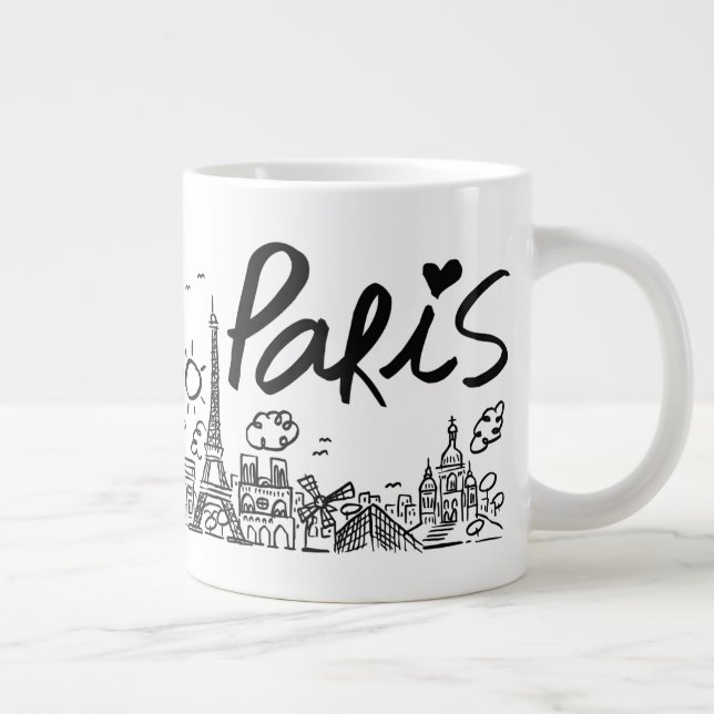 Paris City Doodle Giant Coffee Mug (Right)