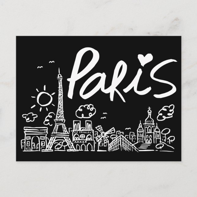 Paris City Doodle Postcard (Front)