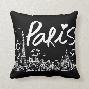 Paris City Doodle Throw Pillow
