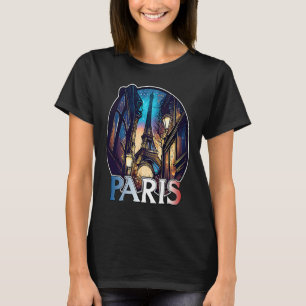 Paris City Eiffel Tower Night Graphic France Love T-Shirt