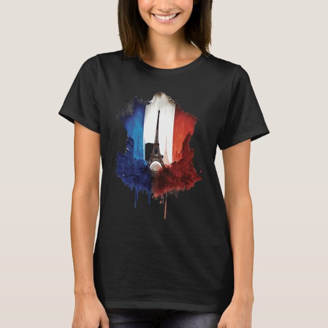 Paris City Illustration With Eiffel Tower French F T-Shirt (Front)