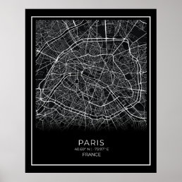 Paris City Map - Paris Black Map Poster