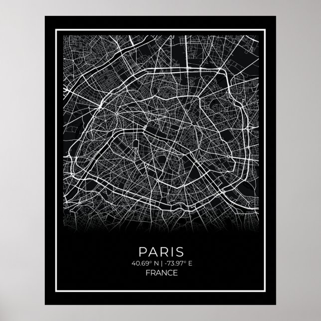 Paris City Map - Paris Black Map Poster (Front)