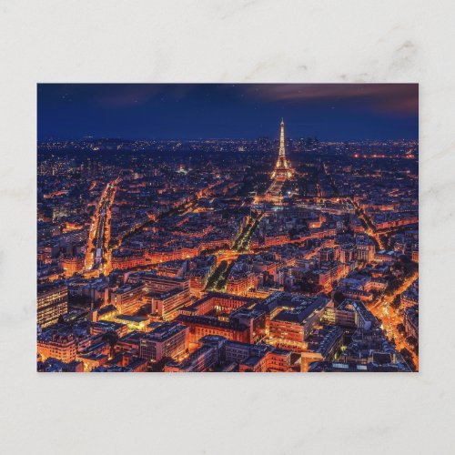 Paris City Night Eiffel Tower European Art Postcard