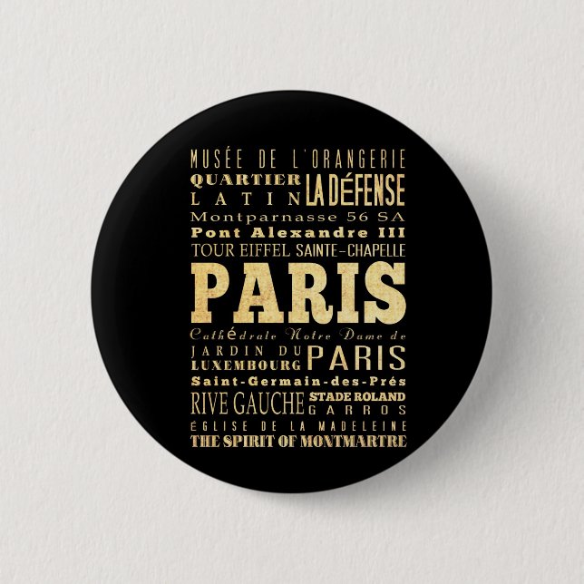 Paris City of France Typography Art Pinback Button (Front)