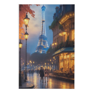 Paris City of Lights, Eiffel Tower, Street Café, Faux Canvas Print