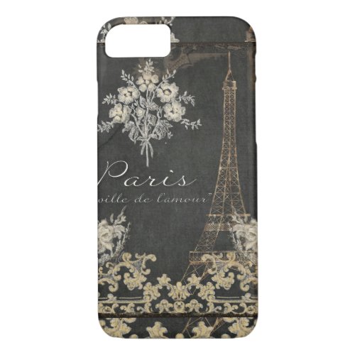 Paris City of Love Eiffel Tower Chalkboard Floral iPhone 87 Case