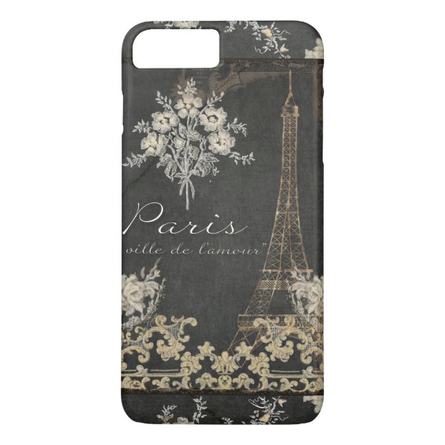 Paris City of Love Eiffel Tower Chalkboard Floral Case-Mate iPhone Case (Back)