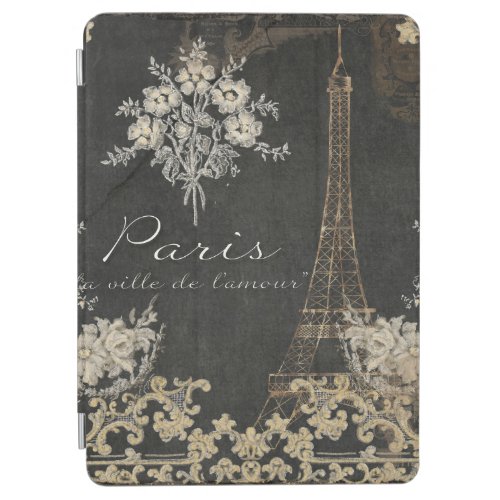 Paris City of Love Eiffel Tower Chalkboard Floral iPad Air Cover