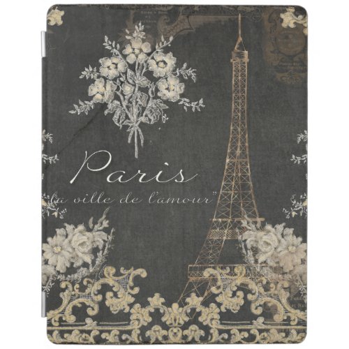 Paris City of Love Eiffel Tower Chalkboard Floral iPad Smart Cover