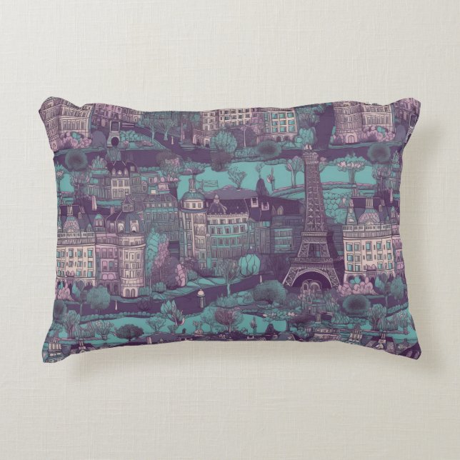 Paris Cityscape in aqua vintage design Accent Pillow (Front)