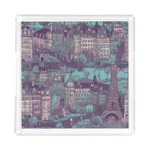 Paris Cityscape in aqua vintage design Acrylic Tray