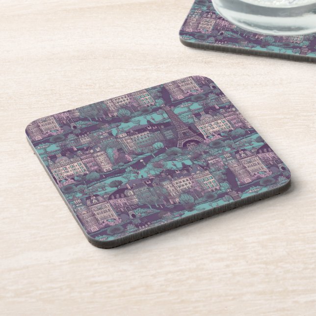 Paris Cityscape in aqua vintage design Beverage Coaster (Left Side)
