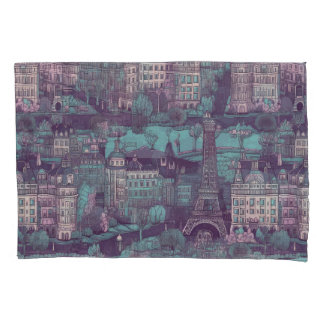 Paris Cityscape in aqua vintage design Pillow Case