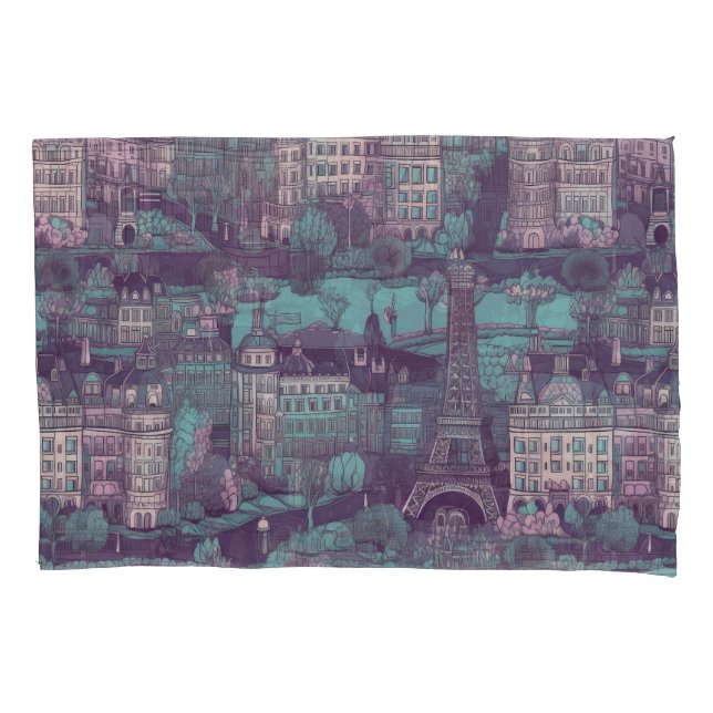 Paris Cityscape in aqua vintage design Pillow Case (Front)