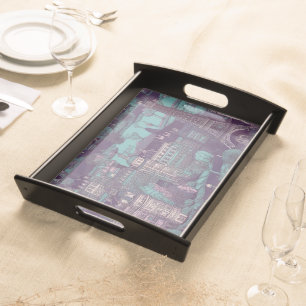 Paris Cityscape in aqua vintage design Serving Tray