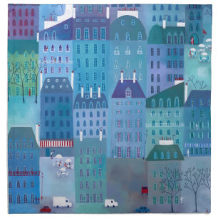 Paris Cityscape Painting in Blue Cloth Napkin
