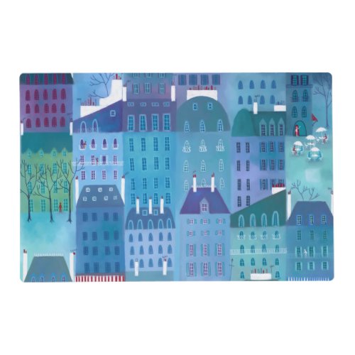 Paris Cityscape Painting in Blue Placemat