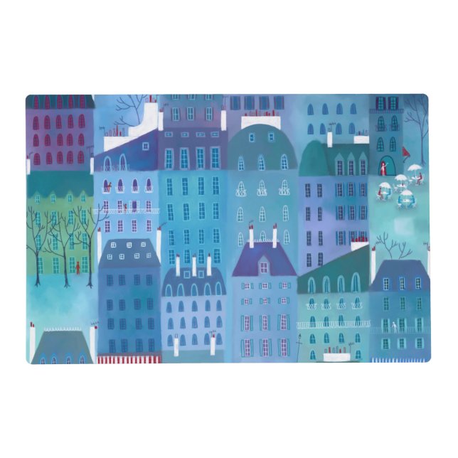 Paris Cityscape Painting in Blue Placemat (Front)