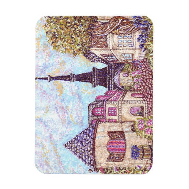 Paris Cityscape Pointillism With Eiffel Tower Prem Magnet (Vertical)